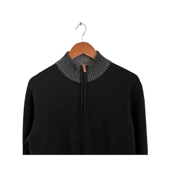 Equipaggiamenti Made In Italy Black & Gray Wool Sweater Half-Zip Ribbed Trim - M - Picture 11 of 11